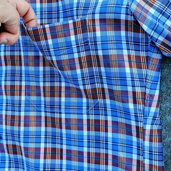 David Donahue Men’s M Shirt Blue Orange Plaid Long Sleeve Button Up 100% Cotton - Picture 6 of 11